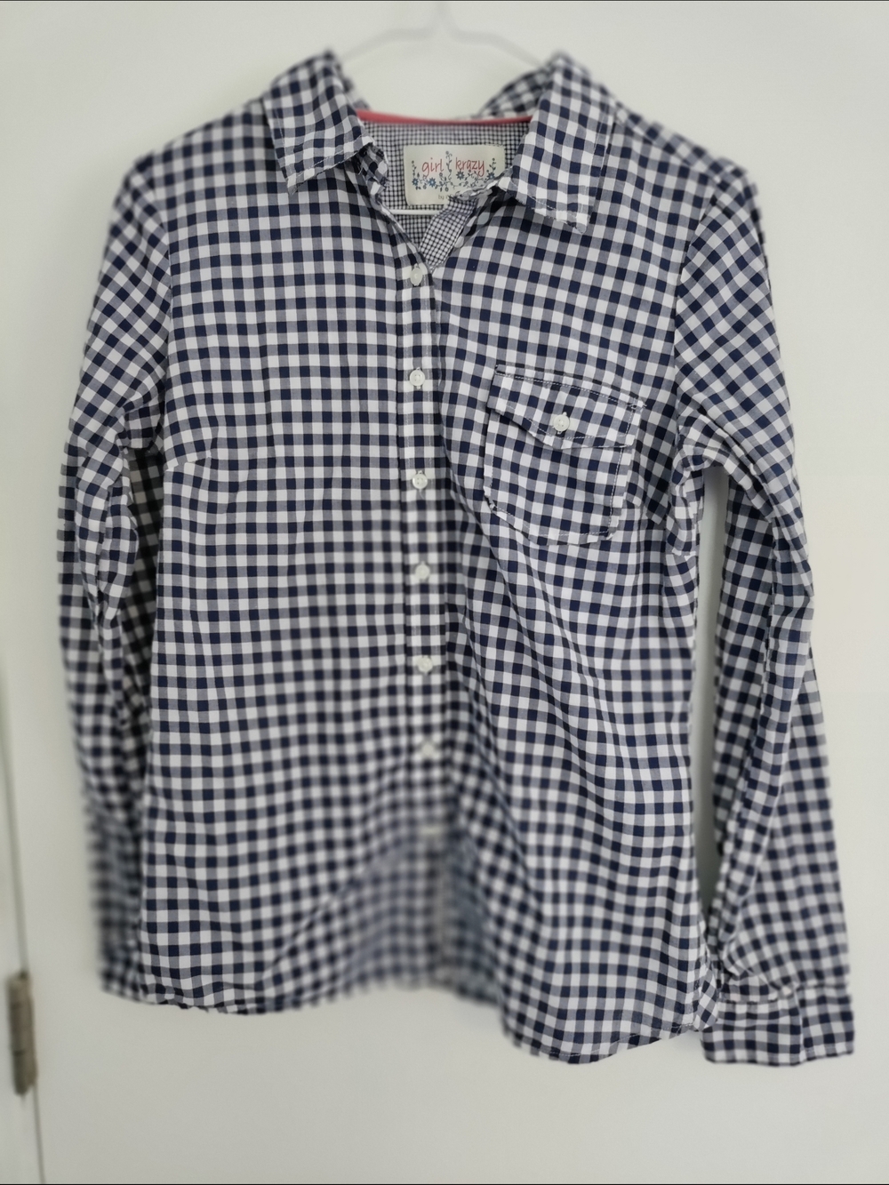 Girl Krazy By Krazy Kat Navy and White Gingham Button-Up Shirt